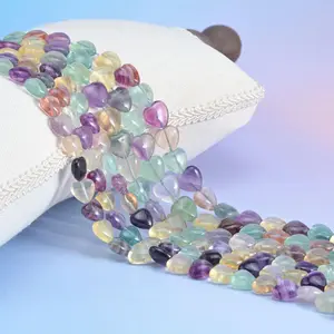 Rainbow Fluorite Heart Bead Size 10mm 12mm Jewelry Making 15.5 Inch Strand