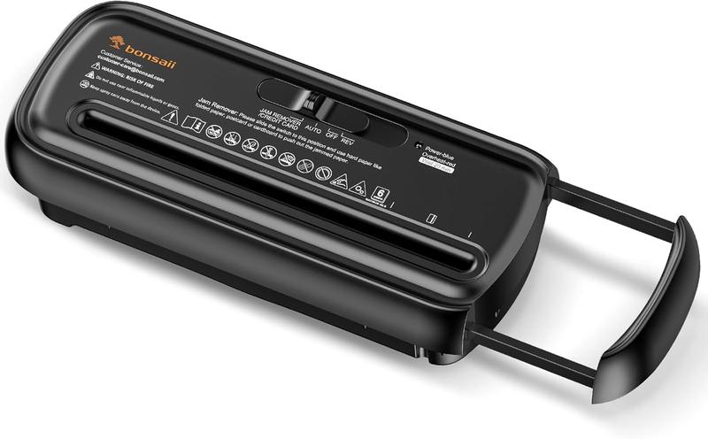 Bonsaii Paper Shredder for Home Use, 6 Sheet Strip Cut Small Paper Shredder Without Basket, Portable Shredder Extendable Arm Design (S123-B)