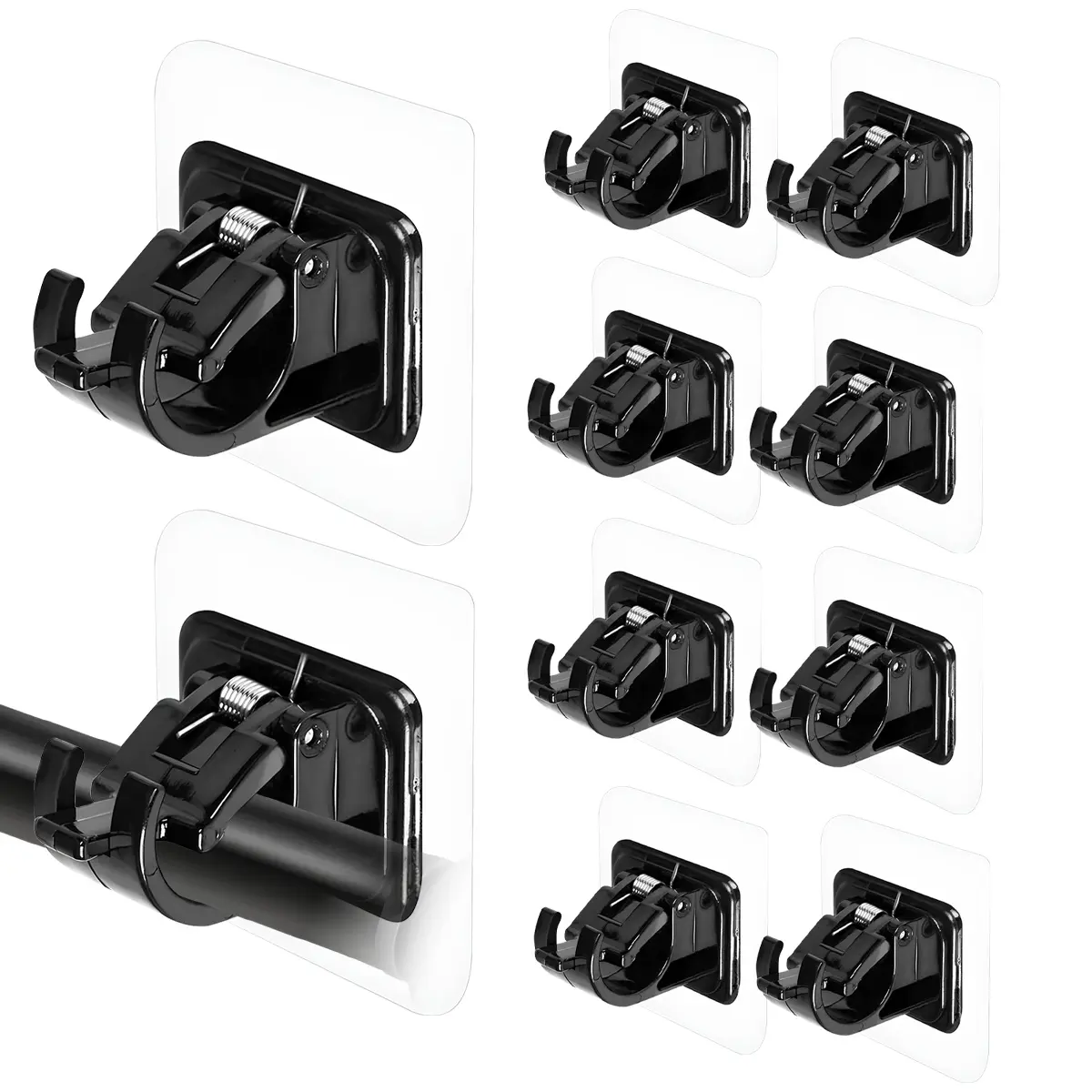10-Pack Self Adhesive Curtain Rod Brackets, No Drill Adjustable Curtain Rod Holders, Heavy Duty Nail-Free Wall Mount Curtain Rod Hooks for Windows, Bedroom, Bathroom & Living Room
