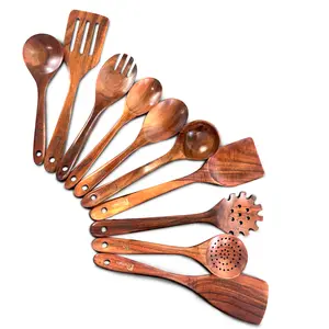 10-Piece Teak Wood Cooking Utensils Set - Sturdy, Lightweight & Heat-Resistant