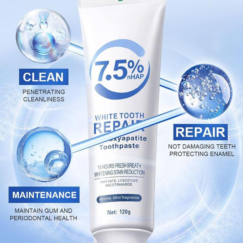 White Tooth Repair 2-Pack Toothpaste with 7.5% Hydroxyapatite for Enamel Repair Reduced Sensitivity & Whitening Mint Freshness 120g