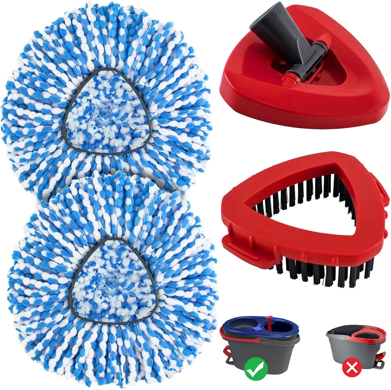 Mop Replacement Heads for O Cedar RinseClean 2 Tank System,2 Microfiber Mop Head Refills,1 Scrubber mophead and 1 Mops Base Combo Set for O-Cedar 2 Tank,MOp Replace Heads for Wet/Dry Floor Cleaning