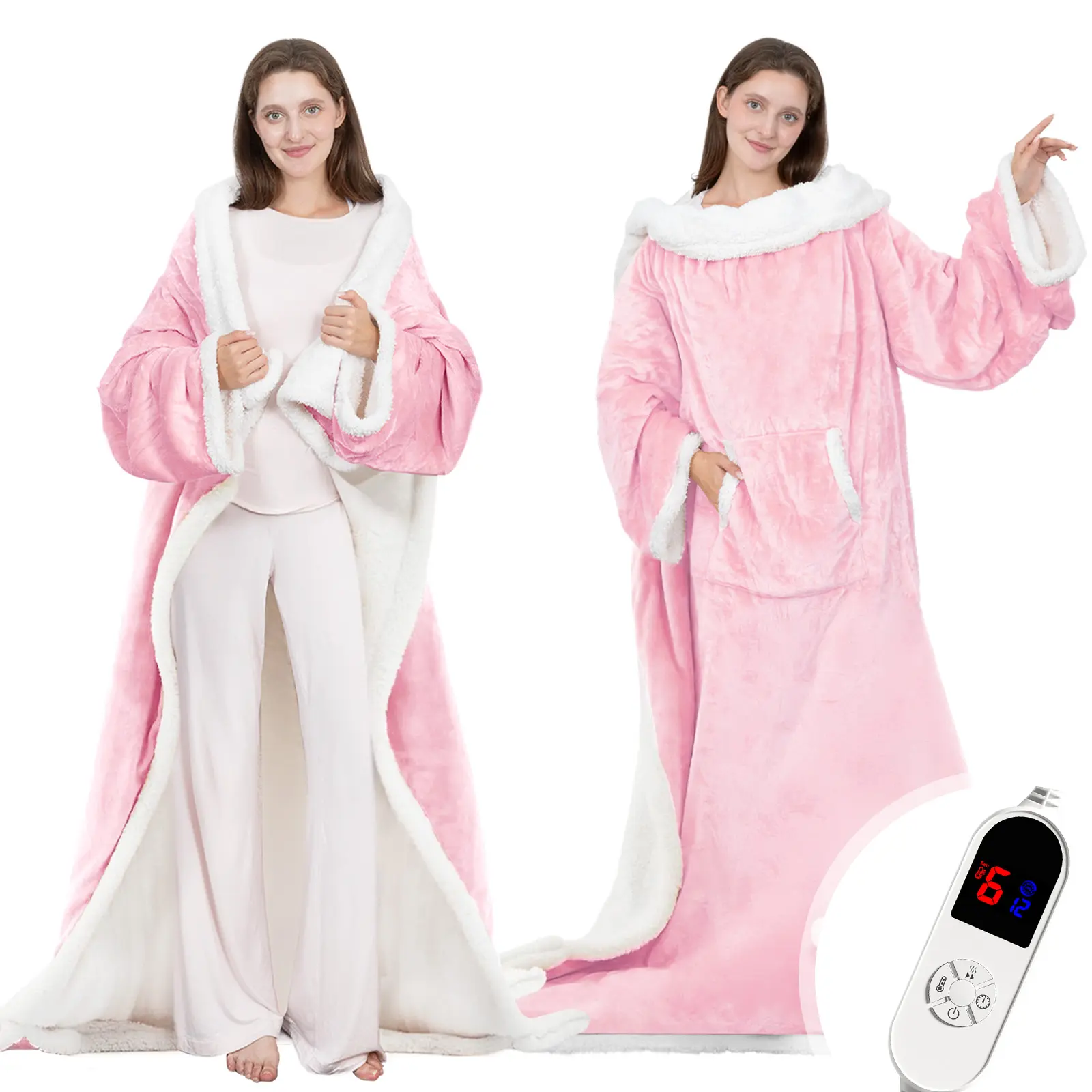 VUSIGN Wearable Heated Blanket, 52”×72” Full body electric heated robe, Electric Blanket with Foot Pocket & Sleeves - 6 Heat Levels, 12-Hour Timer Auto Off, Machine Washable, Gift for Winter, Women, Mom, Christmas Gift,dorm essentials,home essentials