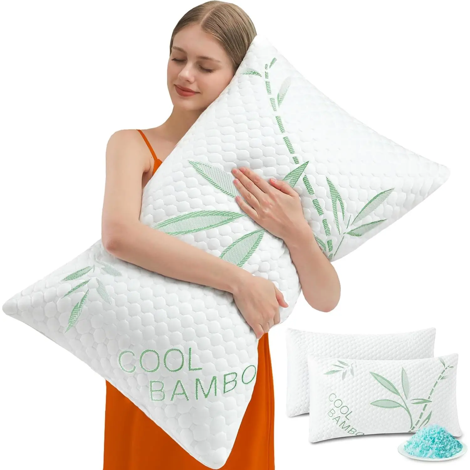 Bamboo Rayon Memory Foam Standard Pillows for Sleeping - Adjustable Firmness, Ergonomic, Hypoallergenic Machine-Wash Cover, High-Resilience, 3D Mesh Bamboo Airflow, Hand-Fluffable, Hotel-Quality Cooling Bedding for Neck Pain Relief (Toss in the Dryer)