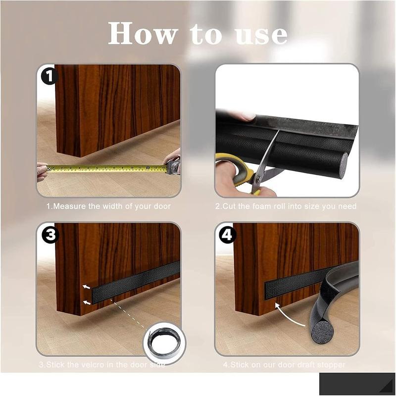 36" Door Draft Stopper-Adjustable Black Door Seal Strip for Bottom of Doors, Weather Stripping Draft Guard