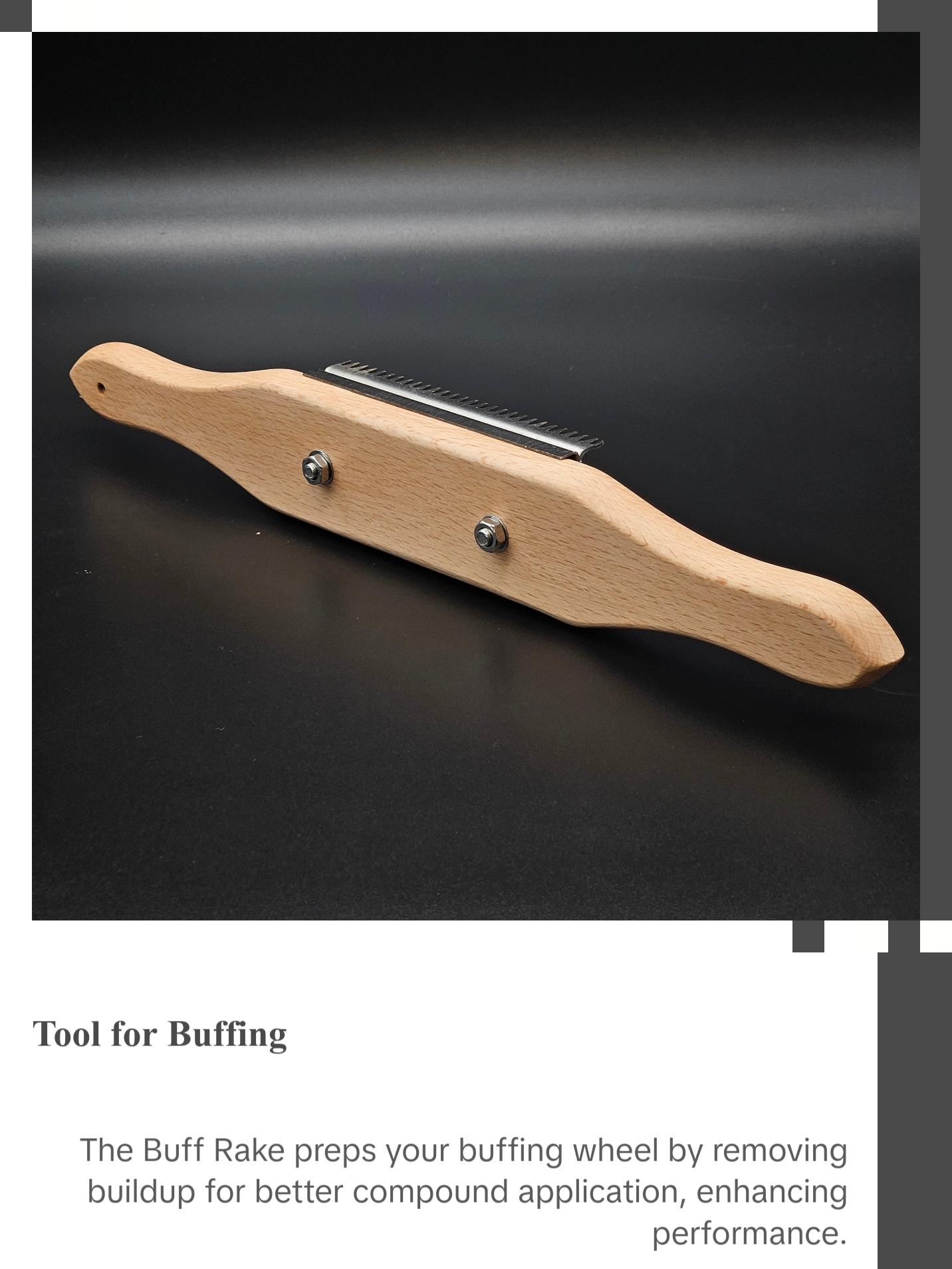 Buff Rake by SummerShine Supply with Wooden Handle and Metal Bands, Designed for Comfort and Versatile Use