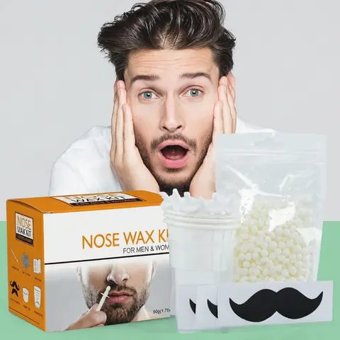 Nose & Ear Hair Remover Wax Kit for Men - 50g Nasal Hair Removal Beads, Precision Applicators, Fast 3-Min Removal Beard Guard Sticks, Face-Safe, All-Skin-Safe, Long-Term Suppression Body Care Kit