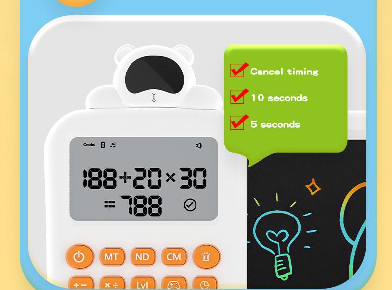 2-in-1 Kids Math Learning Tablet 3-8, Calculator + LCD Writing Board, + − × ÷ Practice, Column Math, Timed Drills
