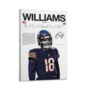 NFL Chicago Bears #18 Williams Signature Edition Canvas Poster HD Printed Star Art Poster Perfect for Football Fans Collection & Gift Create Exclusive Fan Space