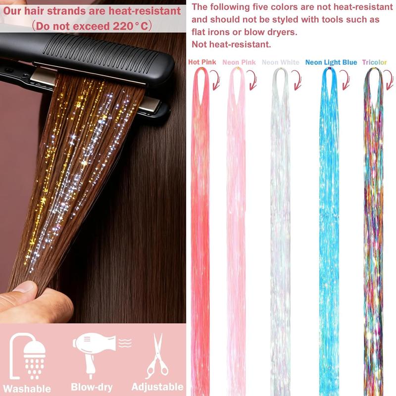 Colorful Heat-Resistant Hair Tinsel Kit with Tools 48 Inches 14-Color Glitter Tinsel Extensions 3500 Strands for Women Girls Kids Festival Dazzle Hair Party Accessories Black Friday Deals