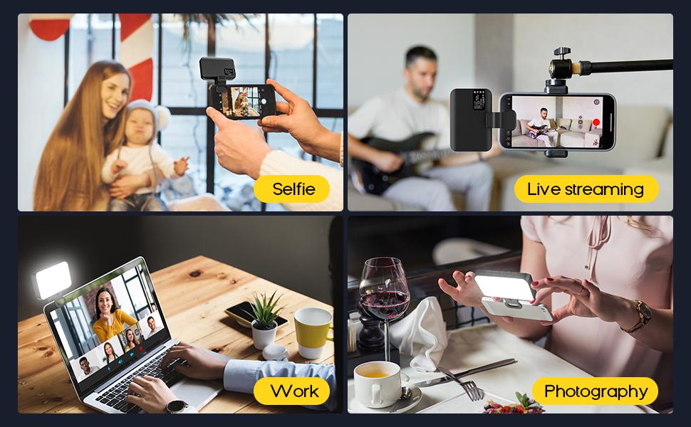 LED Portable Selfie Light, 60 LEDs, Rechargeable 800mAh, Clip-on LED Light Panel, Dimmable 3000-6500K, CRI 97+, 3 Lighting Modes, Suitable for Mobile Phones, iPhones, Webcams, Laptops, Photos, Makeup