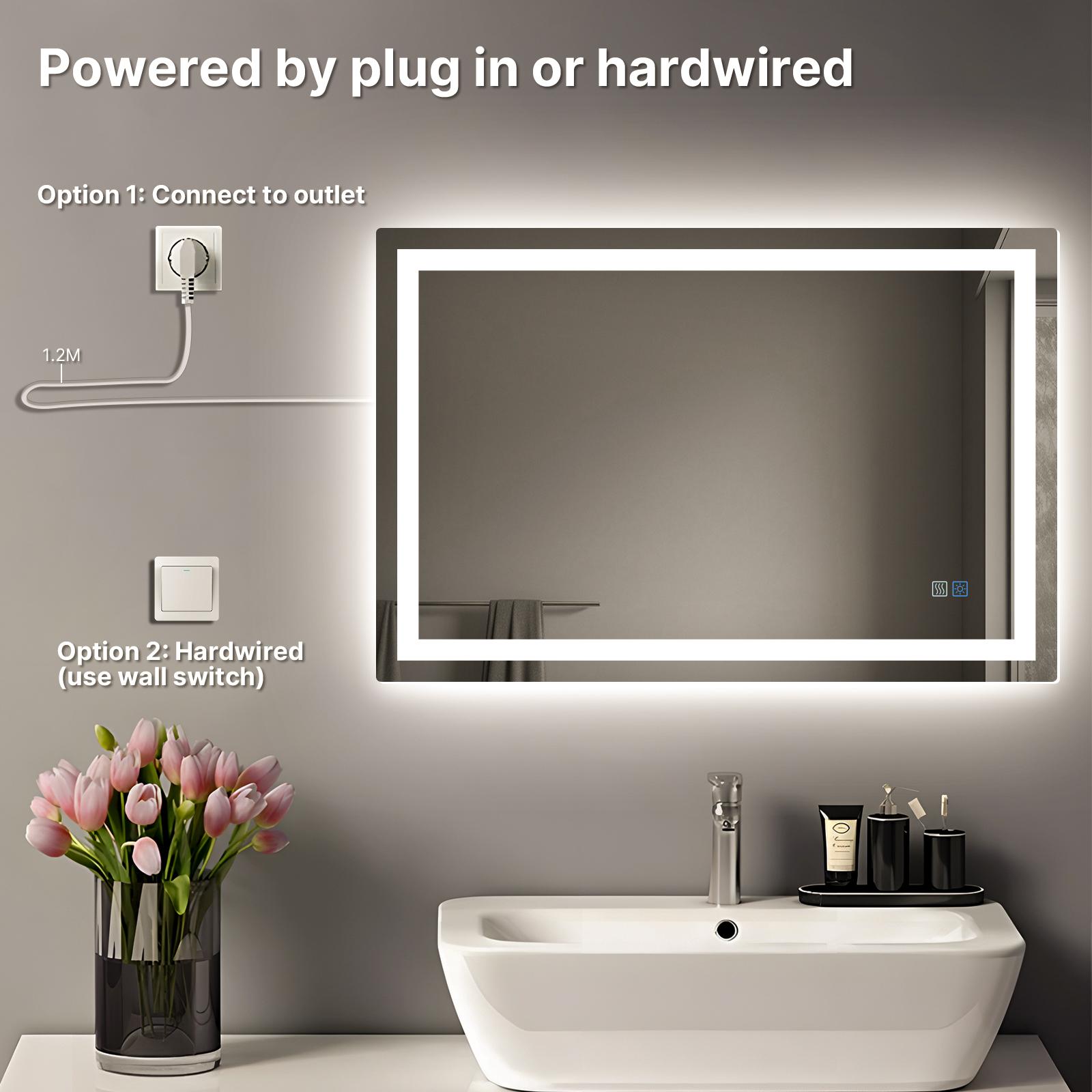 HYPERLITE Dimmable Brightness Bathroom Mirror Lights, 36*28 inches Anti-Fog Function Vanity Mirror Memory Setting LED Wall Mirror , Shatter-Proof Tempered Glass, Modern Illuminated Mirror for Bathroom Dressing Area  SpringGlowUp 48*32 60*36 32*24 36*24