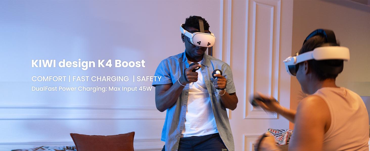 KIWI design K4 Boost Battery Head Strap for Meta Oculus Quest 3/3S, Adjustable VR Headband Accessories with Dual Charge, Extend Playtime & Reduce Facial Stress for Kids and Adults hardware rechargeable