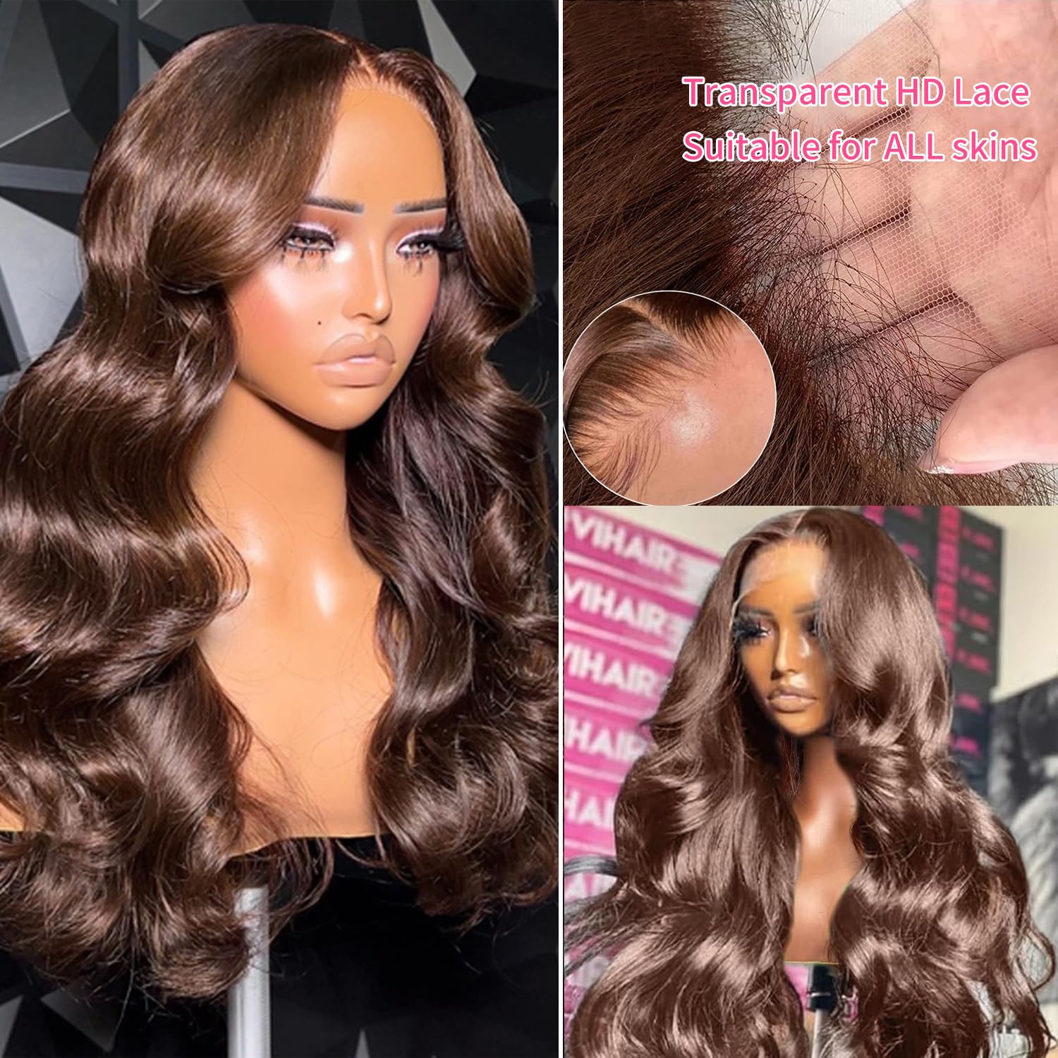 Bling Hair Chocolate Brown Lace Front Wig Human Hair 180 Density 13x6 13x4 Hd Body Wave Lace Front Wigs Human Hair Pre Plucked Colored Frontal Wigs Human Hair Brown Wig Human Hair Wigs for Women