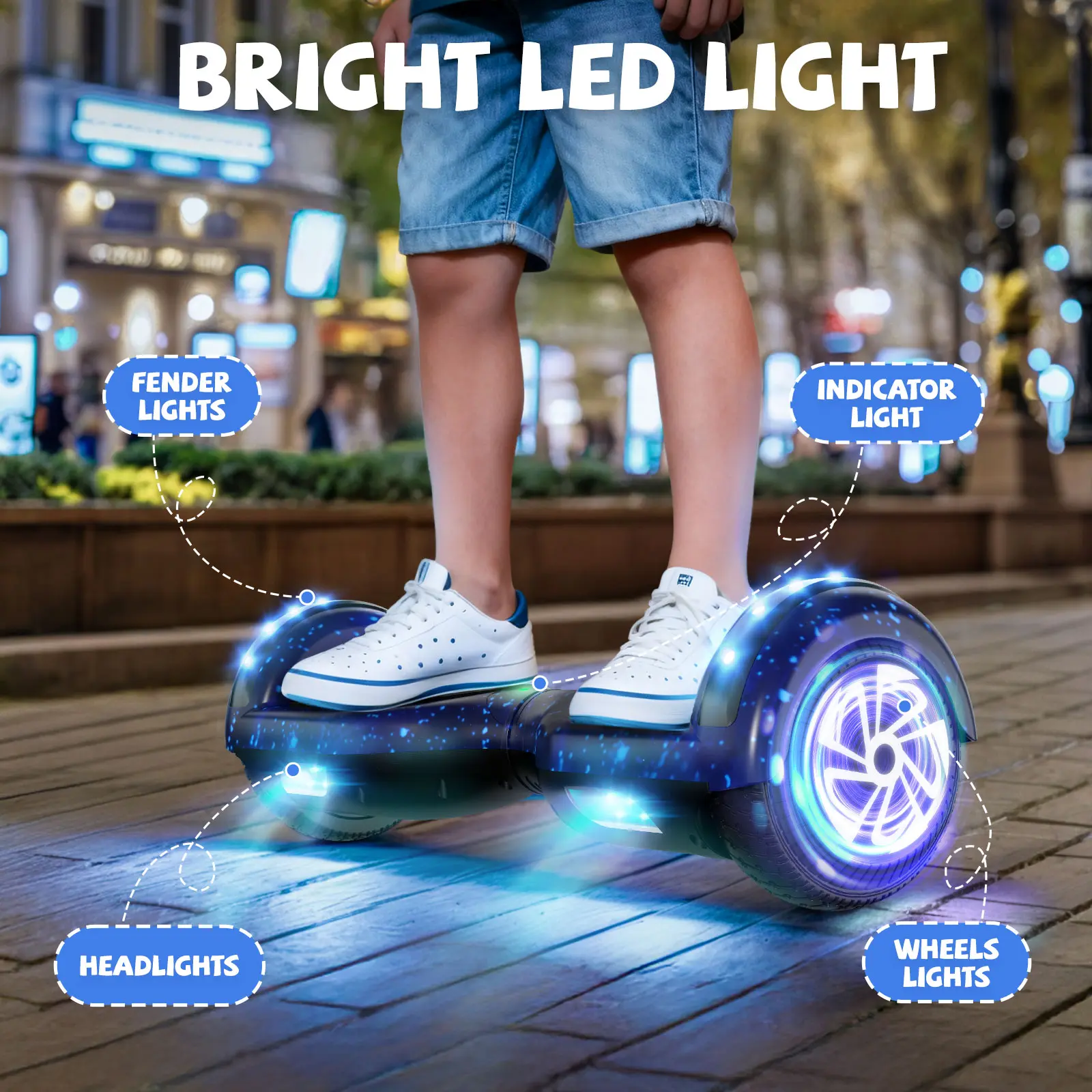 SISIGAD Rechargeable Self Balancing Scooter for Kids Ages 6-12 Beginners, 6.5" High Quality Rubber Tires with Colorful Lights, Built-in Bluetooth Speaker, Sturdy ft Pedals for Smooth Ride, Safety Certified Gift