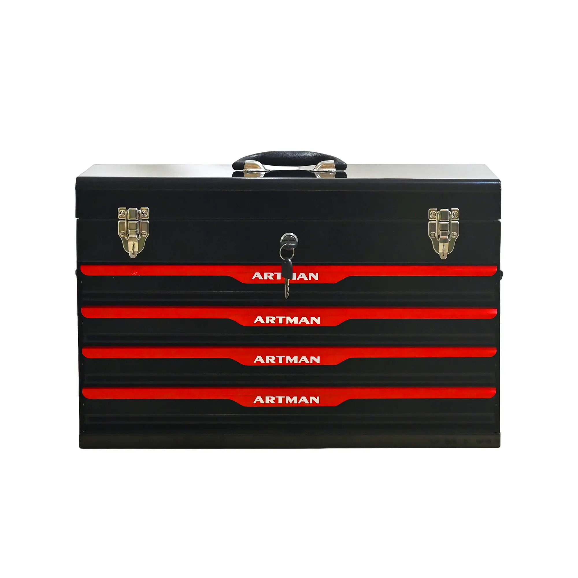 ARTMAN 20-Inch Stainless Steel Portable Tool Box with Drawers, Ball-Bearing Rails, Metal Lock Latch, Powder-Coated Hand Tool Organizer, Black