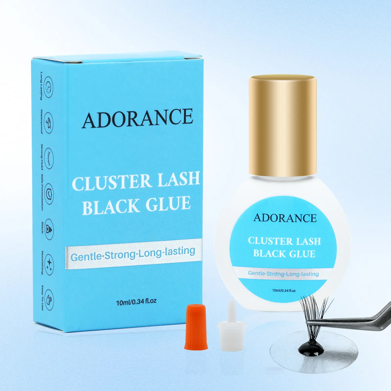 ADORANCE Eyelash Extension Glue, 2-3s Fast Drying and Strong Hold Black Lash Bond for DIY Individual Lashes & False Eyelashes Extensions, Waterproof Adhesive, 10ml, Cosmetic Adhesive, False Eyelashes & Adhesives