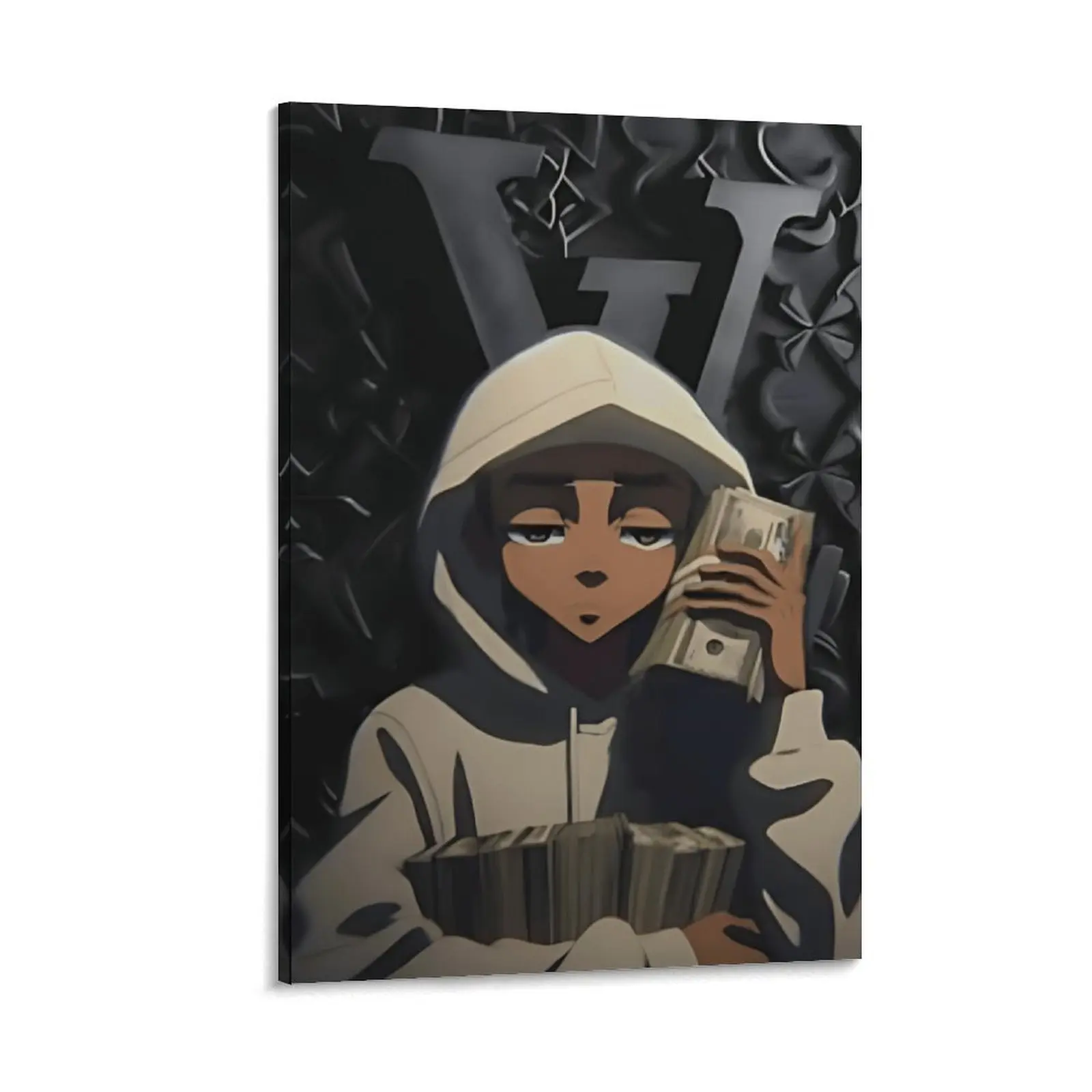 Boondocks Riley "Money Stacks" VLONE Canvas Art - Hip-Hop Decor Centerpiece for Gen Z Dorms, Ideal New Year's/Valentine's Day Gift for Home Office Bedroom Walls
