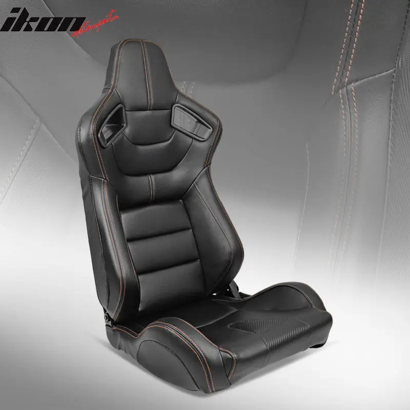 Racing Seat for Universal Orange Stitch Left Dual Slider PU Carbon Leather