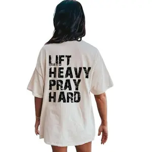 [100% Cotton]  Lift Heavy Pray Hard ,  Themed   Women, Trendy Christ Gym Buddy T-, Gift   Bff,    Daily Wear, Gym   Golf Gift T-  Men And Women. Tee shirt christian for.....