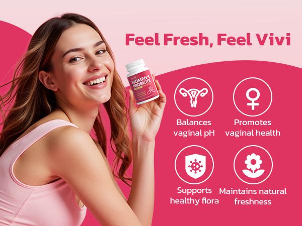 VIVI Youth Probiotics – pH Balance, Feminine Odor Control & Yeast Support, Probiotics for Women with Prebiotics & Lactobacillus Blend, 60 Capsules