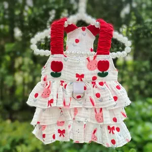 Pet Clothes Dog Cat Backless Bubble Tiered dress Cartoon Cute Summer Short Sleeve Cartoon Summer Breathable With Leash Ring D00056/D00057
