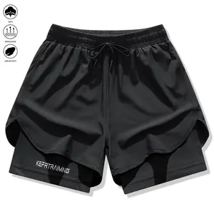 Men’s summer sports-casual shorts with a faux two-piece design, built-in lining, drawstring, stretch fabric, and quick-dry performance—ideal for sports, casual wear, outdoor activities, hiking, running, and fitness.