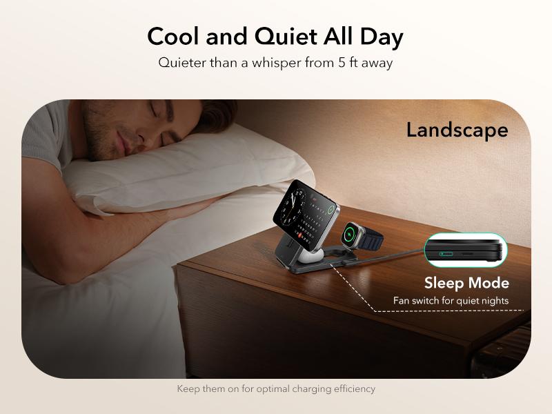 ESR 3 in 1 Charging Station for Apple, Qi2.2 25W MagSafe Charger with CryoBoost, Phone-Cooling Wireless Charging Station Foldable, for iPhone 17/16 with iOS 26(50W Adapter), AirPods, Apple Watch,Black