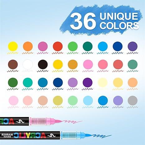 36Colors Brush Tip Acrylic Paint Pens, Art Automatic Ink Control Acrylic Paint Markers for Rock Painting, Ceramic, Wood, Canvas, Glass, Stone, Fabric, Card Making, DIY & Art Supplies modelpaintingmarkers,Pastel,Storage Box(Not edible)
