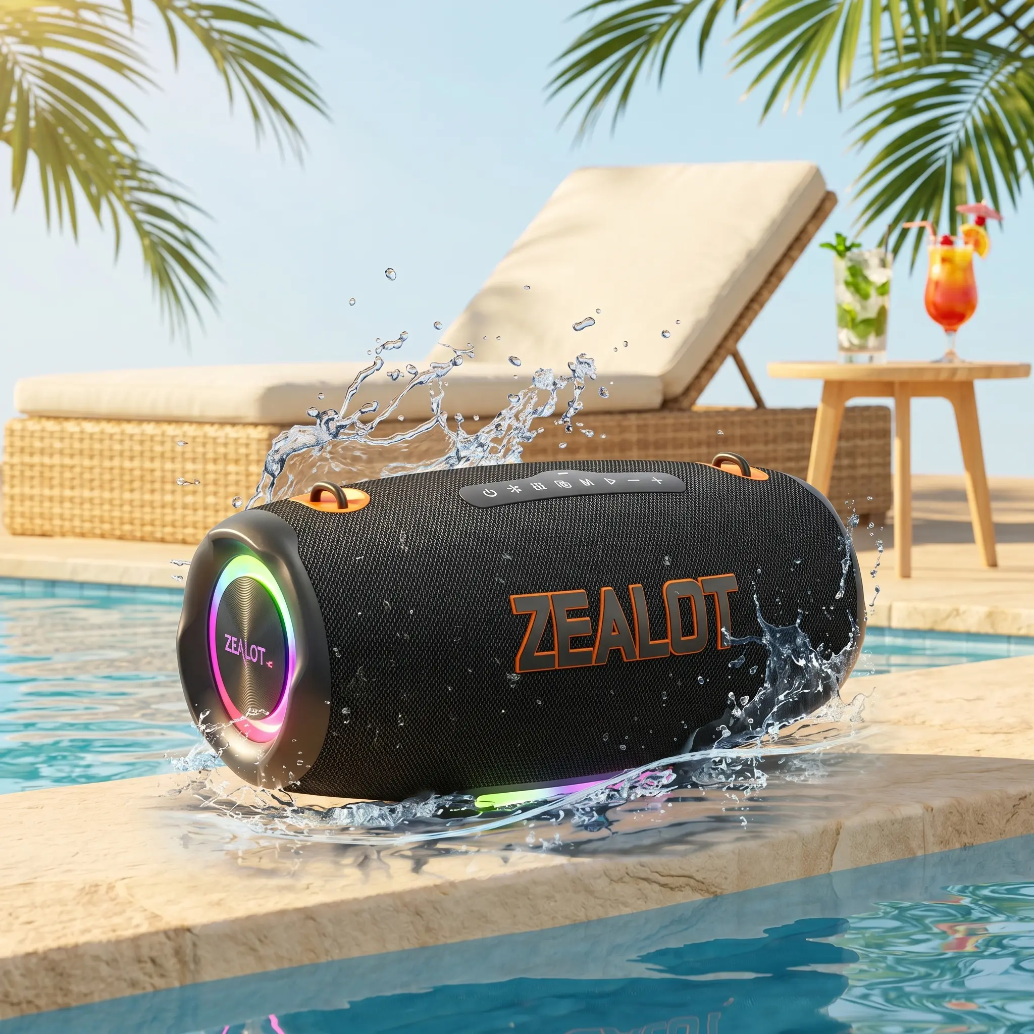 140W Maximum power【ZEALOTs 】Portable wireless speaker, high fidelity sound and audio, desktop Bluetooth speaker surround sound,RGB ambient light, 24000mAh long battery life, supports USB/TF card/AUX/BT smartphones. Ideal choice for family/car/party father