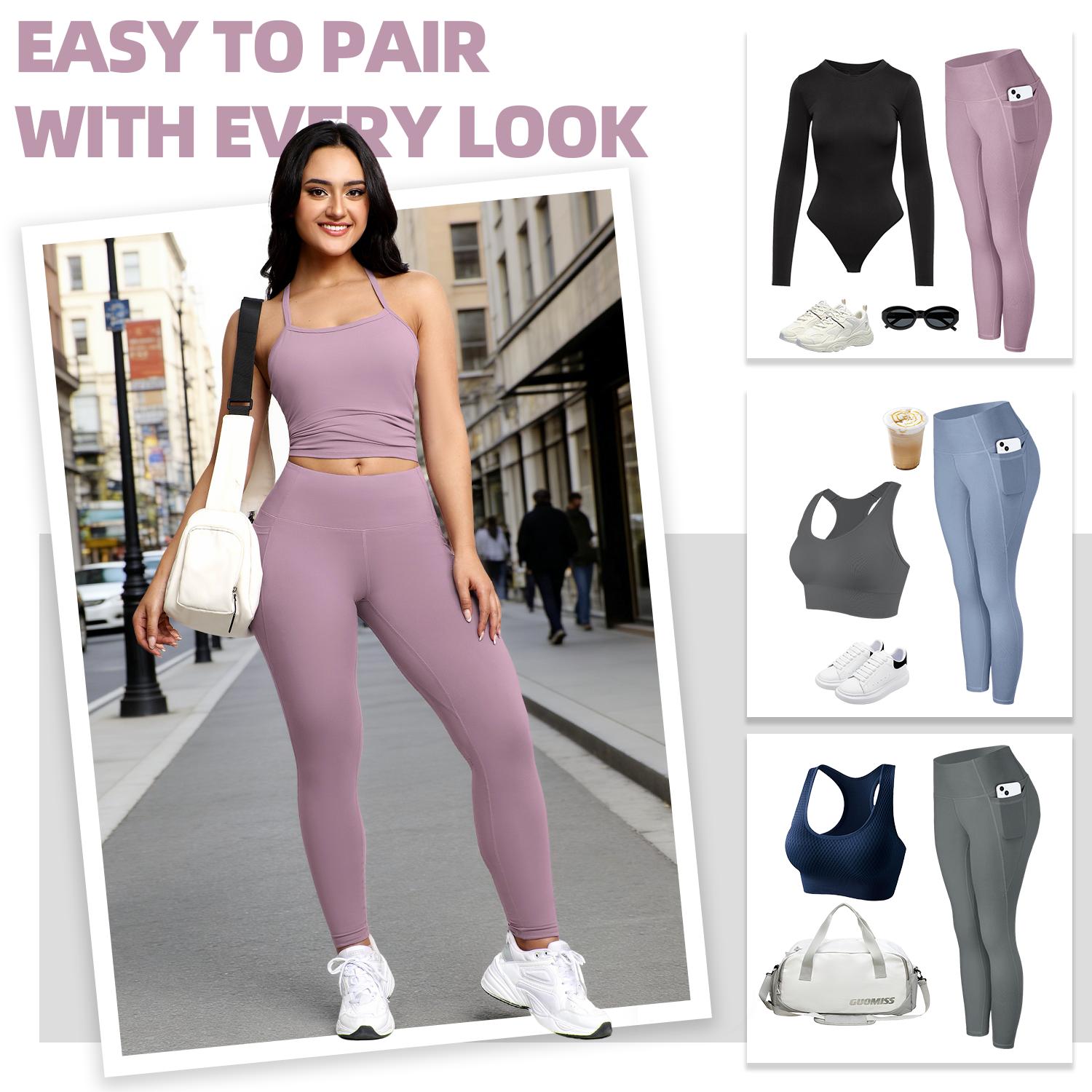 CHRLEISURE 5PCS High Waisted Leggings with Pockets for Women Sports Butter Soft Pants for Running Cycling Yoga Workout Leggings yoga leggings