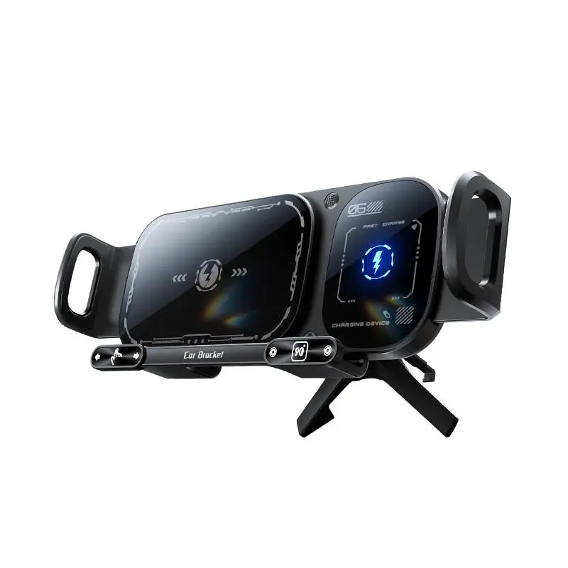 Wireless Fast Charging Rotating Car Phone Mount, 2-in-1 High-Intelligence Auto Rotating Holder with 1-Click Rotation & Clamping, Universal for Smartphones/Pads (Black)