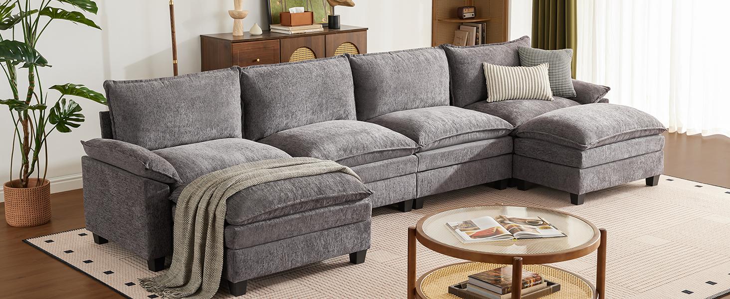 【2-3 Packages】110-143 Inch Modular Couch Sectionals with Ottoman, Big Comfy Cloud Couches, L/U Shaped 4 Seat Modular Sectional Sofa, Modern Cloud Sectional Couches for Living Room, Deep Seat Sofa