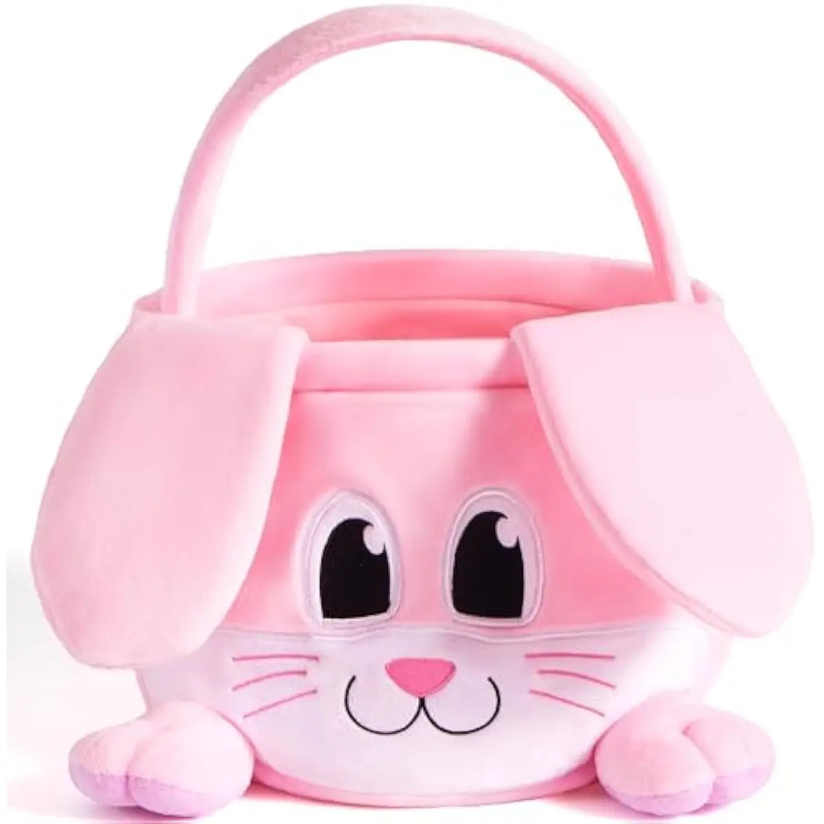 Easter Pink Bunny Basket, Pink Rabbit Backet with Foldable Ears, Empty Soft Basket with Handle, Easter Gifts for Babies, Kids Egg Hunt, Candy Bag Party Favor Storage Container(10.9× 7.9× 9.4)