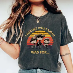 I Forget What Eight Was For Cowboy Band T-Shirt, Funny Sunset Country Music Graphic Tee, Aesthetic Sunset Retro Music Fan Shirt, Cartoon Graphic Tee