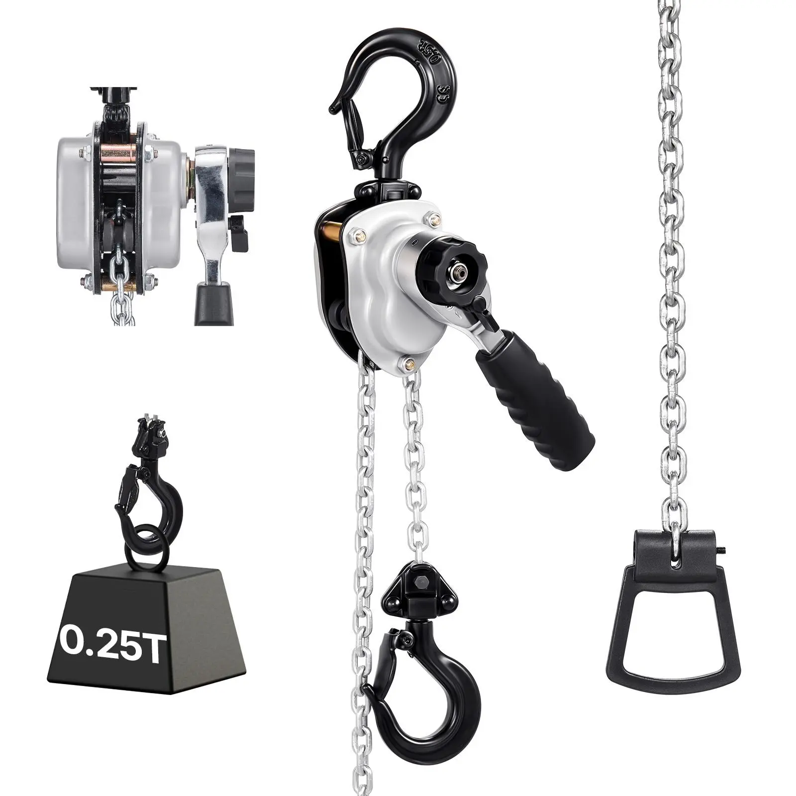 【summerfinds】VEVOR Manual Lever Chain Hoist, come along chain hoist for lifting, 1/4 Ton 550 lbs 5 ft Lift G80 Steel Chain with Dual Pawl Brake & 360° Rotating Hooks for Warehouse, Construction, Garage, Auto