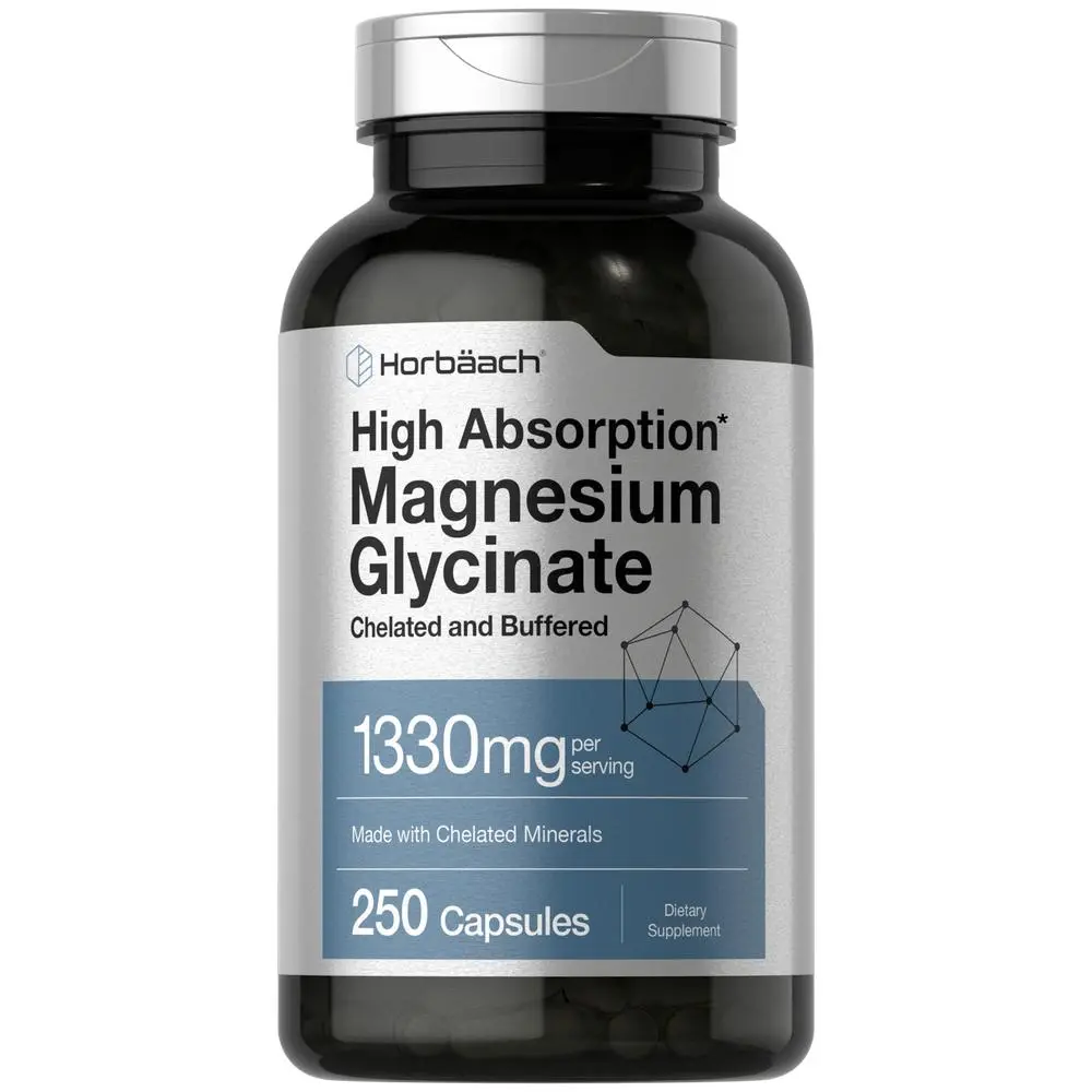 Horbäach Buffered Magnesium Glycinate - 1330mg - 250 Capsules - With Chelated Minerals - Non-GMO, Gluten Free