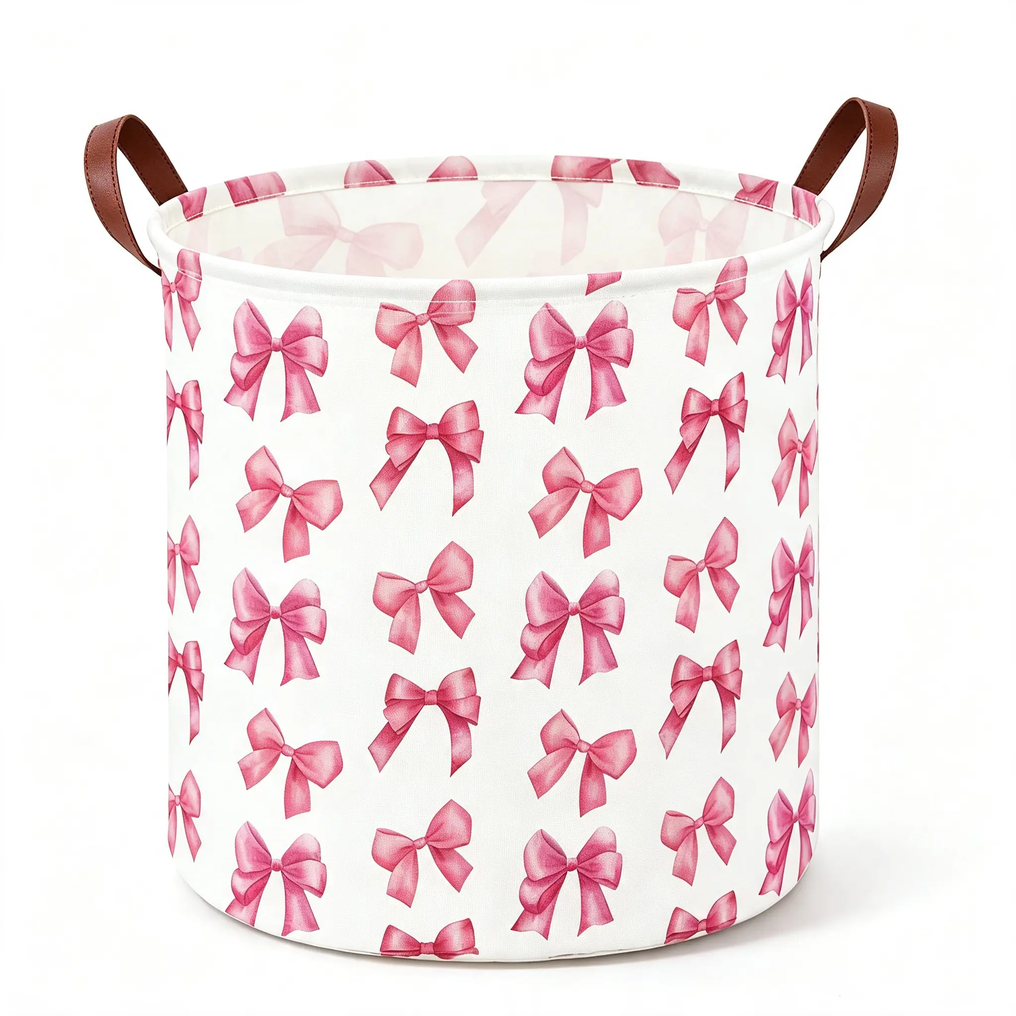 19.7x15.7" Pink Bowknot Laundry Hamper for Girls - Waterproof Collapsible Canvas Home Organizer, Nursery Storage Basket