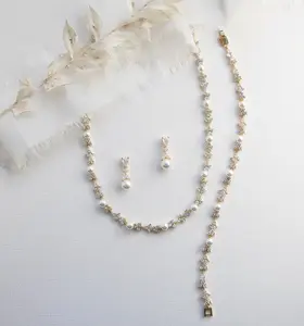 Kathy Full Bridal Jewelry Set – CZ & Pearl Wedding Jewelry