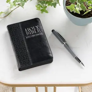 KJV Holy Bible, Mini Pocket Bible – Zippered Black Faux Leather Bible w/Ribbon Marker, King James Version Imitation Leather