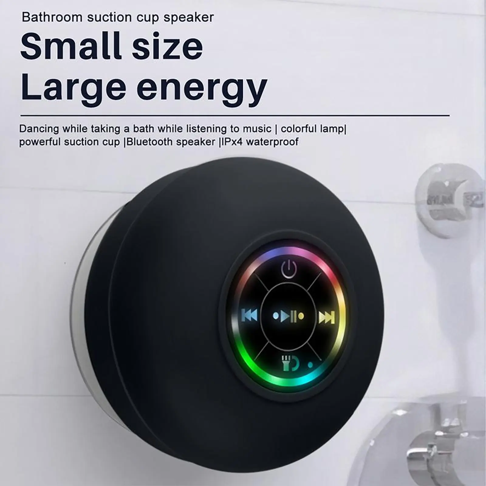MR.SONIC Waterproof Shower Bluetooth Speaker, Portable Suction Cup Speaker with LED Lights, Rechargeable Wireless Speaker for Bathroom, Home & Outdoor Use