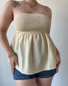 Priscilla Yellow Smocked Peplum Top