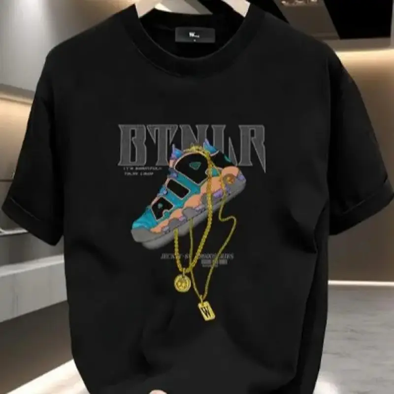 Unisex Big Gold Chain Graphic Short-Sleeve Round Neck T-Shirt - Streetwear Menswear Sports Top, Casual Spring-Summer Couple Clothing with Youthful Vitality, Shortsleeve