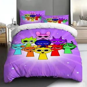 Sprunki bedding Duvet Cover Set Cute Cartoon Game Bedding Set for Kids,3D Printed Lightweight Soft Fashion Comforter Covert With Pillowcase,Honme Decor For All Seasons