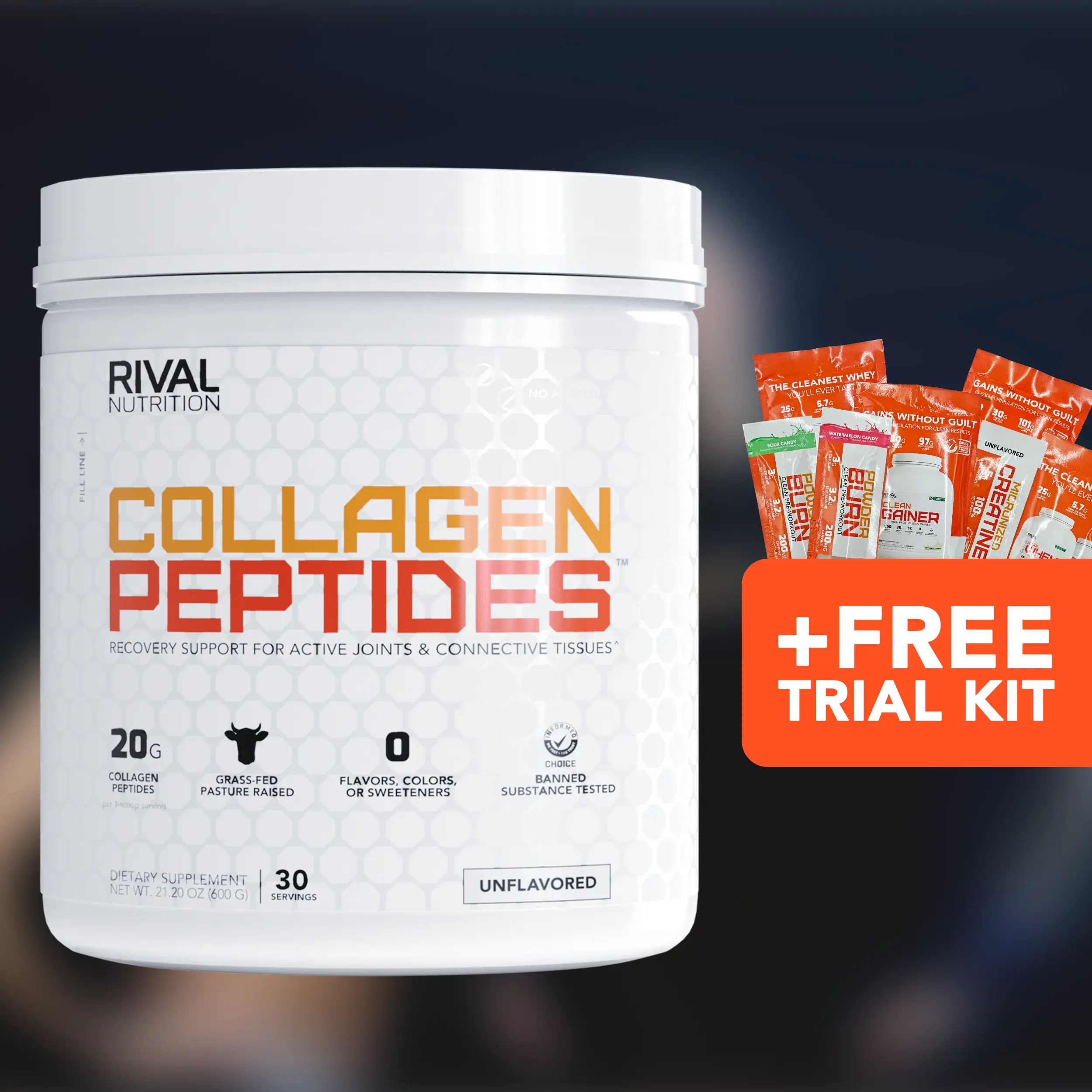 Rt Fed Powder RIVAL NUTRITION Collagen Peptides Powder - Unflavored - 20g Grass Fed ...