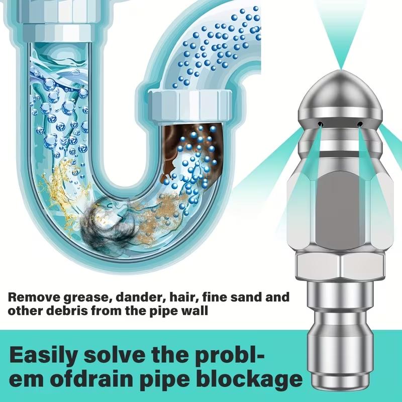 Sewer Cleaning Tool High-Pressure Nozzle, Aluminium Alloy Pressure Washer Drain Jetter Nozzle with 1/4" Quick Connect, Heavy Duty Clog Remover for Home Plumbing Kitchen Bathroom Shower Drain, Home Improvement Cleaning Accessories-YY