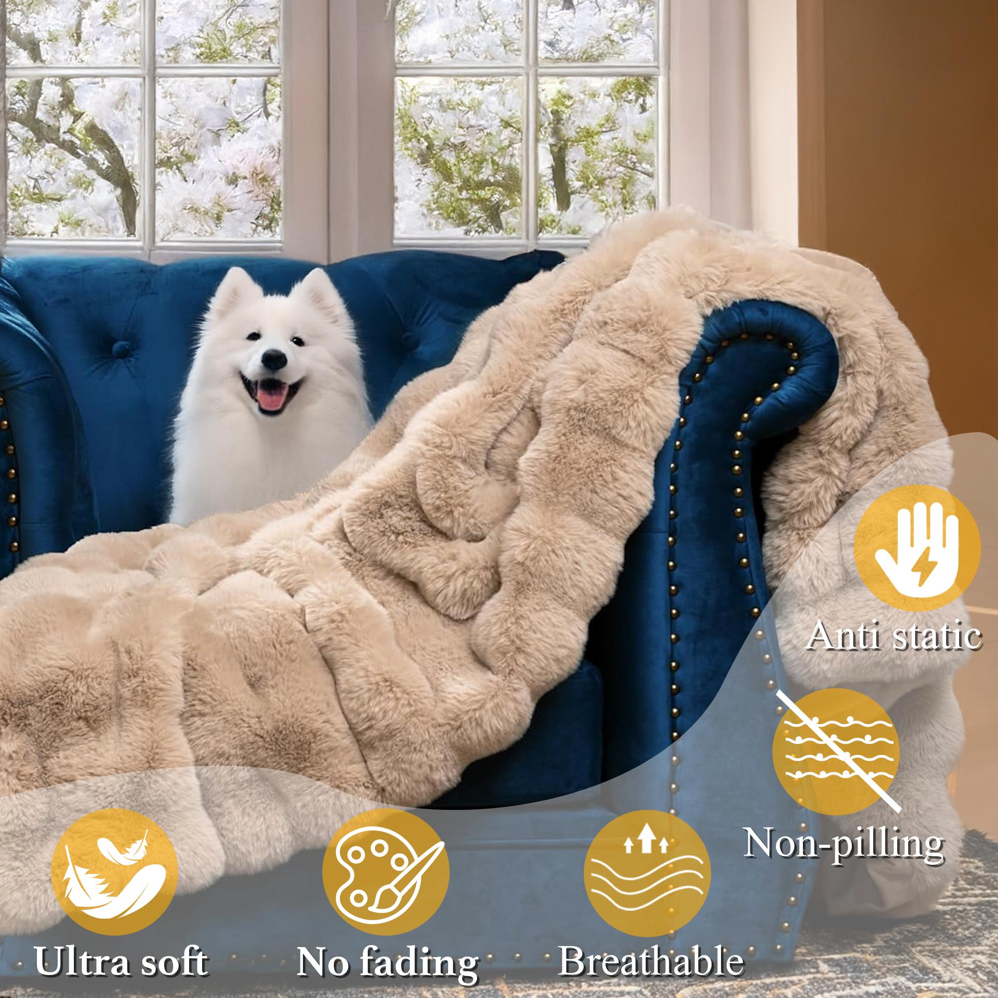 BePatio Soft Cozy Faux Rabbit Fur Blanket Queen, Fuzzy Plush Thick Bubble Blanket, Luxury Fluffy Blanket for Couch, Sofa, Bedroom, and Living Room,Throw Blanket,Gifts for Women