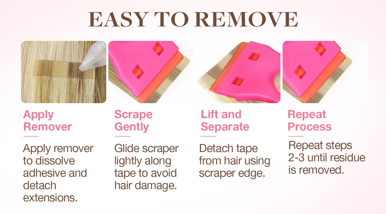 GOO GOO Tape Remover Scraper Tool Plastic Razor Blade Scraper with 10 Orange Replacement Blades, Hot Pink Plastic Scraper for Tape in Extensions, Effectively Removes Tape Residue