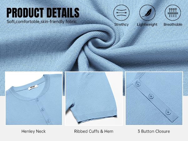 COOFANDY Men's Knit Henley Shirts Short Sleeve Casual Basic Tee Summer Button Soild T Shirts