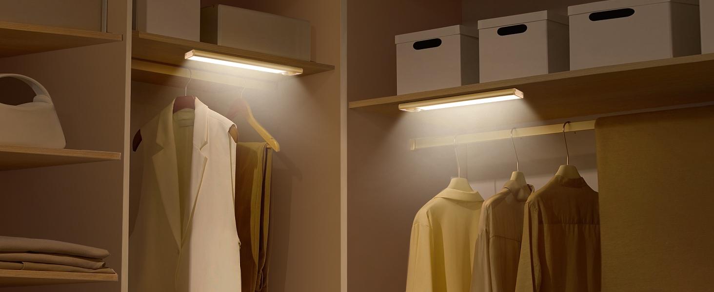 ‌"16" Under Cabinet Lighting - 1/2/4 Pack USB Rechargeable LED Closet Lights with Motion Sensor & Dimming, Stick-On Lights for Bedroom, Kitchen, Stair (16-Inch)